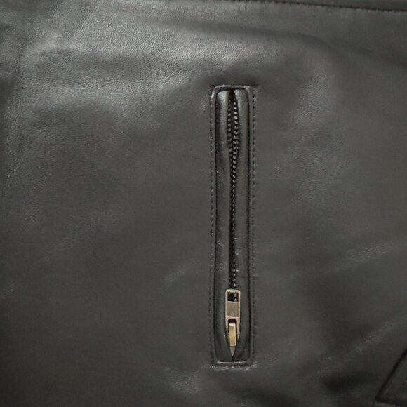 Mens Black Leather motorcycle Jacket  Zipper Pockets & Stand Collar Size XXL - Picture 12 of 16